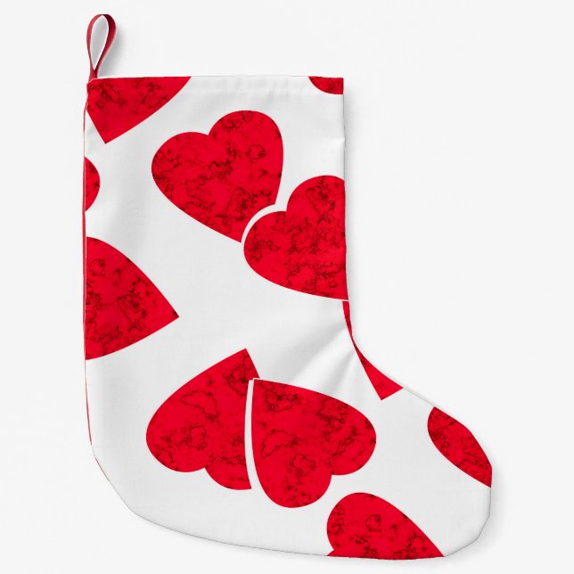 Seamless Valentines Day red hearts white pattern b Small Christmas Stocking (Front)