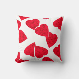 Seamless Valentines Day red hearts white pattern b Throw Pillow