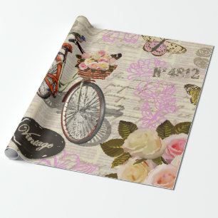 Seamless vintage background with roses,  butterfly wrapping paper