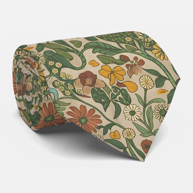 Seamless vintage botanical pattern  neck tie (Rolled)