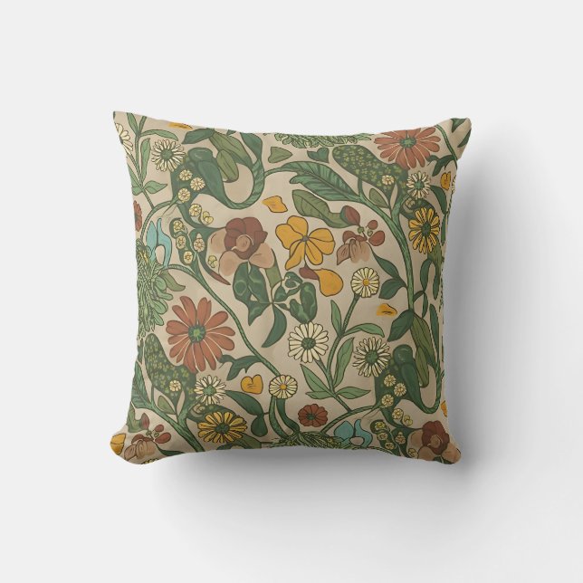 Seamless vintage botanical pattern  throw pillow (Front)