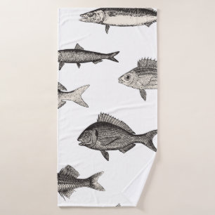 Seamless vintage fish patternvintage, fish, patter bath towel
