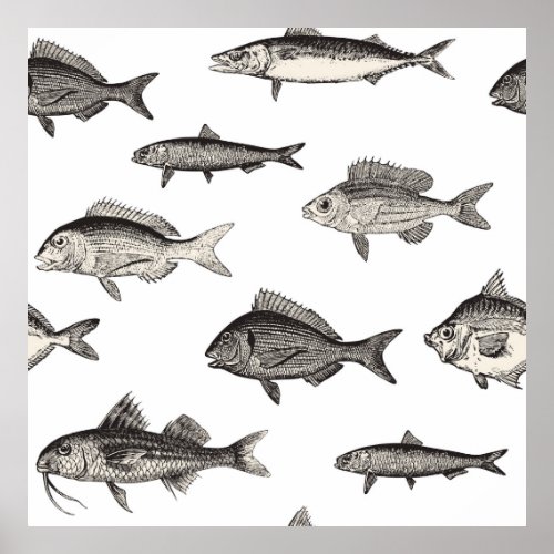 Seamless vintage fish patternvintage fish patter poster