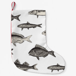 Seamless vintage fish patternvintage, fish, patter small christmas stocking