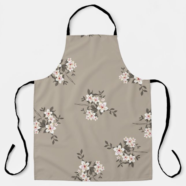 Seamless vintage flower bunch design pattern gray  apron (Front)