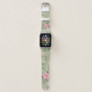 Seamless vintage flower pattern on green backgroun apple watch band