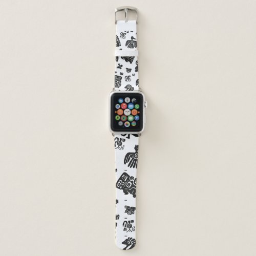 Seamless vintage maya pattern Black and white eth Apple Watch Band
