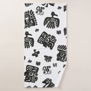 Seamless vintage maya pattern. Black and white eth Bath Towel