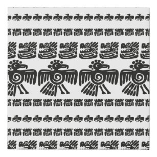 Seamless vintage maya pattern. Black and white eth Faux Canvas Print