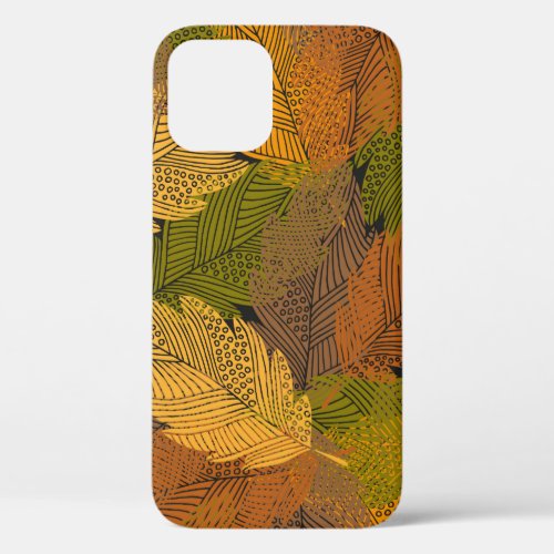 seamless vintage pattern with leaves in yellow col iPhone 12 case