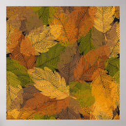 seamless vintage pattern with leaves in yellow col poster