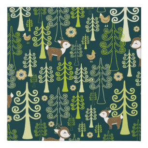 Seamless vintage pattern with spruce trees, fawn d faux canvas print