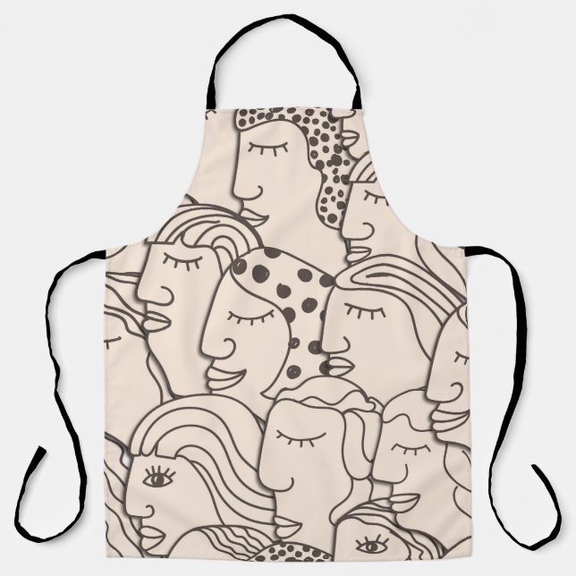Seamless Vintage pattern with women faces Apron (Front)