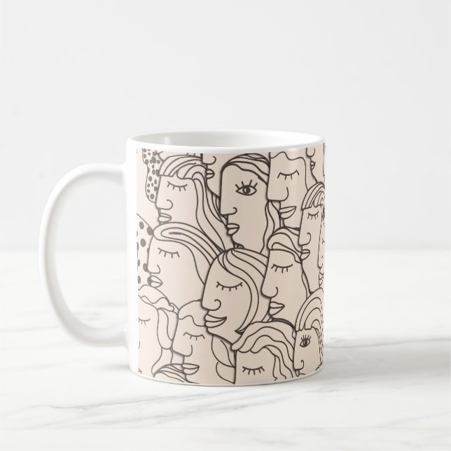Seamless Vintage pattern with women faces Coffee Mug (Left)