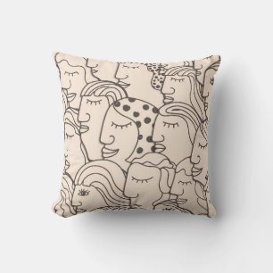 Seamless Vintage pattern with women faces Throw Pillow