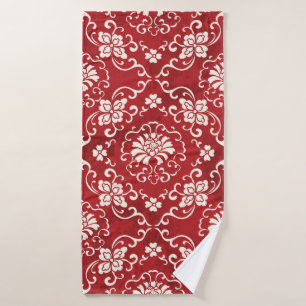 Seamless Vintage Red Chinese Background Botanic Cr Bath Towel