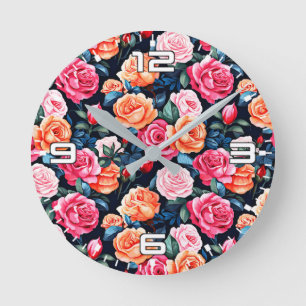 Seamless Vintage Rose Floral Pattern-80037 Round Clock