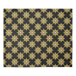 Seamless vintage star flower pattern. Gold and bla Duvet Cover