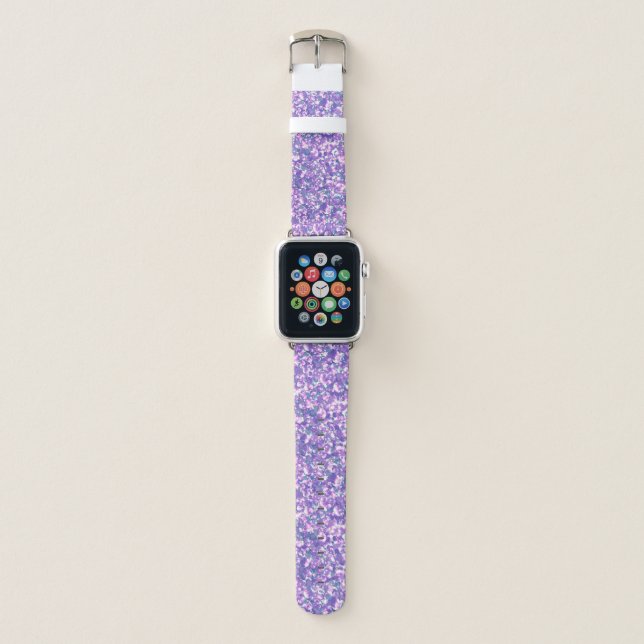 Seamless violet purple silver glittery sparkles gl apple watch band (Front)