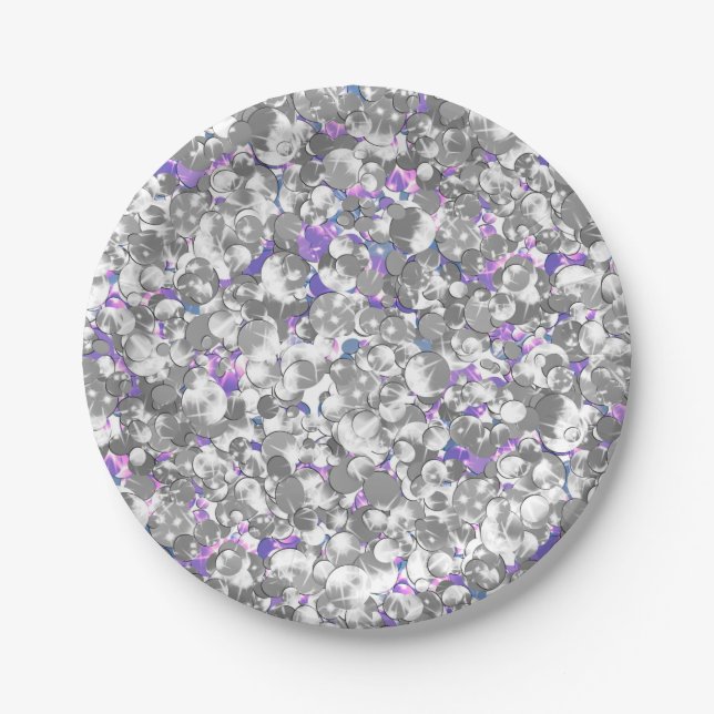 Seamless violet purple silver glittery sparkles gl paper plates (Front)