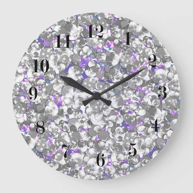 Seamless violet purple silver glittery sparkling g large clock (Front)