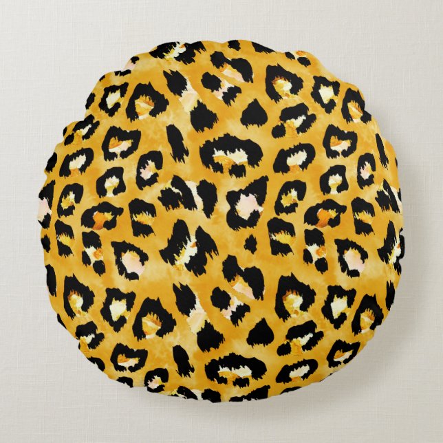Seamless watercolor animal print pattern round pillow (Front)