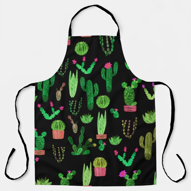 Seamless watercolor cactuses plant pattern backgro apron (Front)