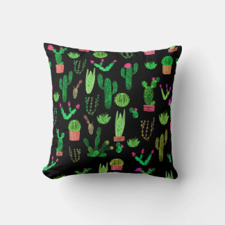 Seamless watercolor cactuses plant pattern backgro throw pillow