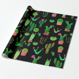 Seamless watercolor cactuses plant pattern backgro wrapping paper