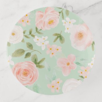 Seamless Watercolor Floral Pink And Peach Trinket Tray by freshpaperie at Zazzle