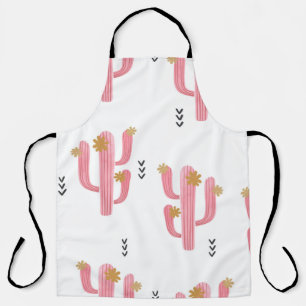 Seamless watercolor flowering cactus pattern. Vint Apron