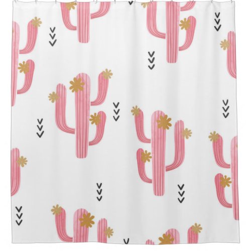 Seamless watercolor flowering cactus pattern Vint Shower Curtain
