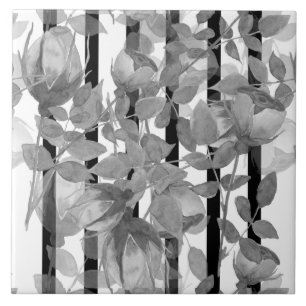 Seamless watercolor flowers gray roses floral roma ceramic tile