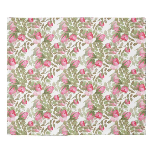 Seamless watercolor flowers pink roses floral duvet cover (Front)