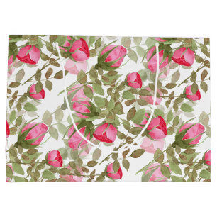 Seamless watercolor flowers pink roses floral large gift bag