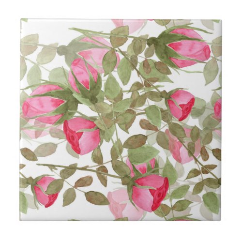 Seamless watercolor flowers pink roses floral roma ceramic tile