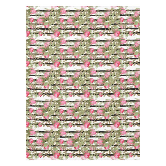 Seamless watercolor flowers pink roses floral roma tablecloth (Front)