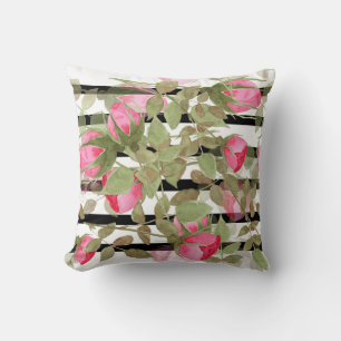 Seamless watercolor flowers pink roses floral roma throw pillow