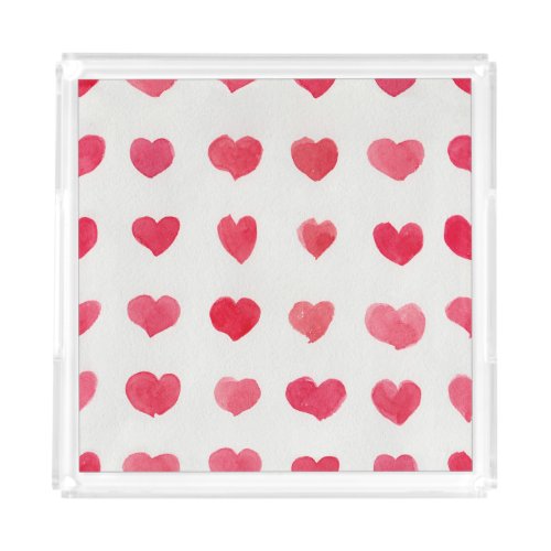 Seamless watercolor hearts romantic pattern desig acrylic tray