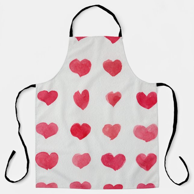 Seamless watercolor hearts: romantic pattern desig apron (Front)