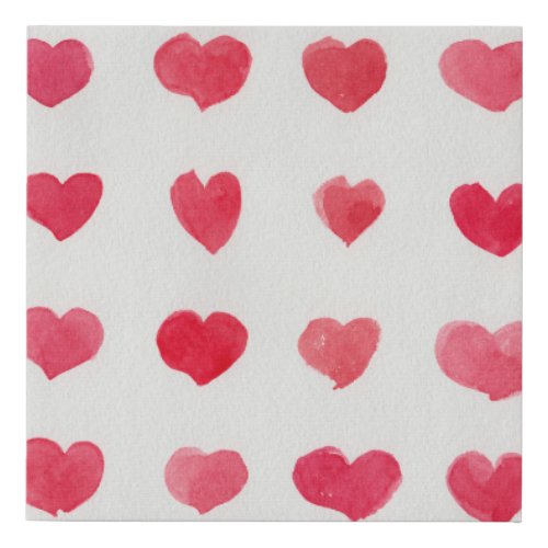 Seamless watercolor hearts romantic pattern desig faux canvas print