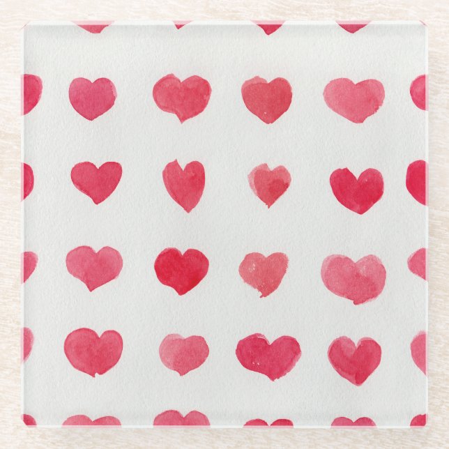 Seamless watercolor hearts: romantic pattern desig glass coaster (Front)