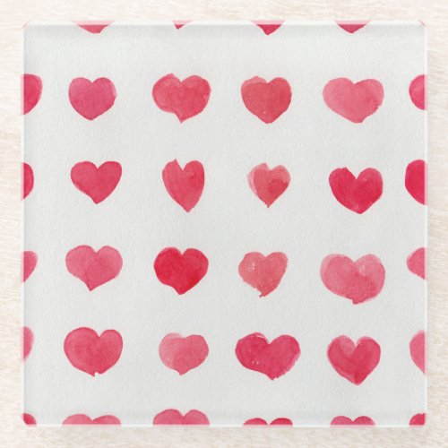 Seamless watercolor hearts romantic pattern desig glass coaster