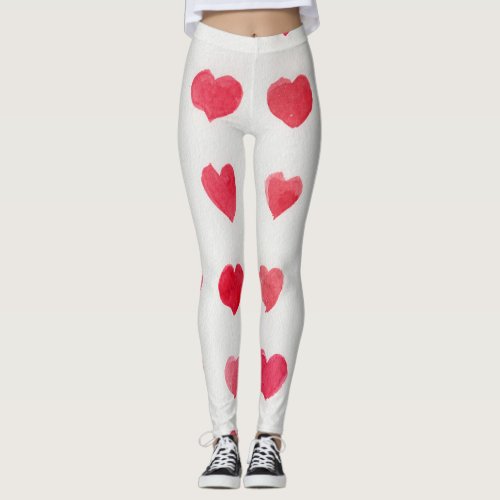 Seamless watercolor hearts romantic pattern desig leggings