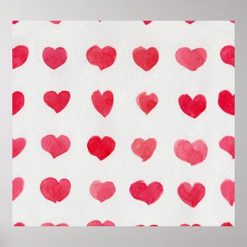 Seamless watercolor hearts romantic pattern desig poster