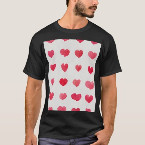 Seamless watercolor hearts romantic pattern desig T_Shirt