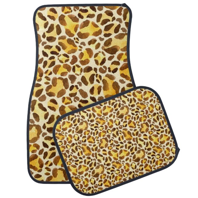 Seamless watercolor leopard pattern car floor mat (Set)