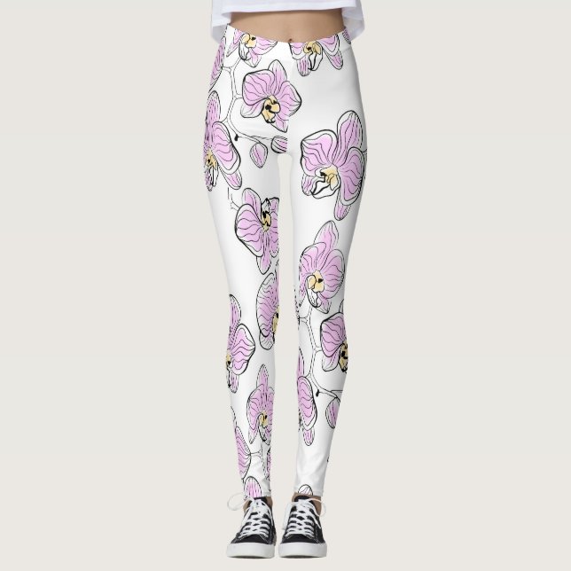 Seamless watercolor orchids phalaenopsis flowers p leggings (Front)
