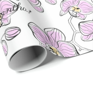 Seamless watercolor orchids phalaenopsis flowers w wrapping paper