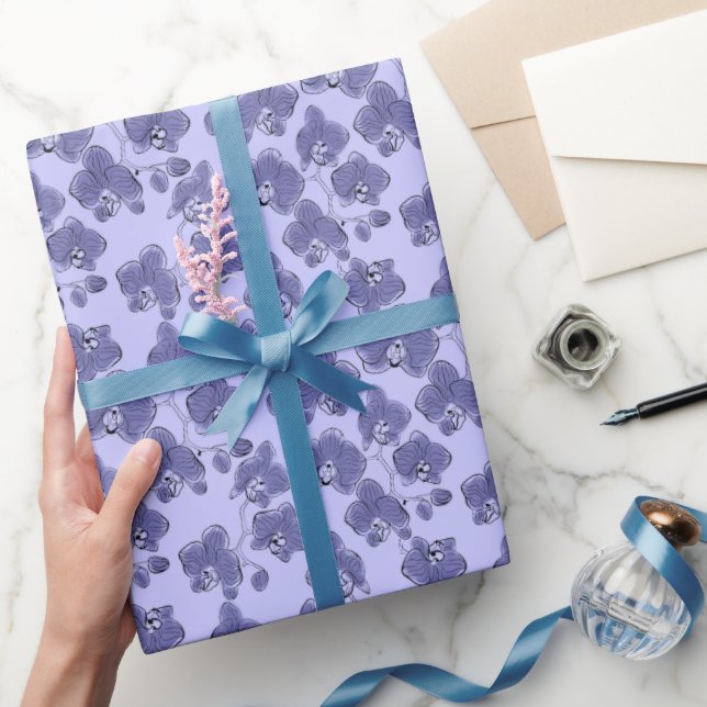 Seamless watercolor orchids phalaenopsis flowers wrapping paper (Gifting)